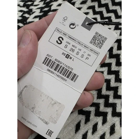 Zara Coat Womens Small Black White Houndstooth Wool Blend Long Tweed Overcoat - Picture 5 of 15